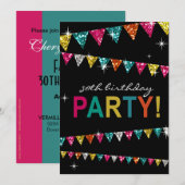 Glitter Pennant Flags 30th Birthday Celebration Kaart (Voorkant / Achterkant)