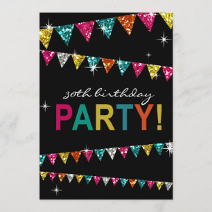 Glitter Pennant Flags 30th Birthday Celebration Kaart
