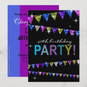Glitter Pennant Flags 40th Birthday Celebration Kaart (Voorkant / Achterkant)