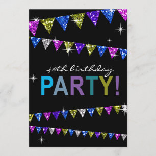 Glitter Pennant Flags 40th Birthday Celebration Kaart