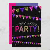 Glitter Pennant Flags 40th Birthday Celebration Kaart (Voorkant / Achterkant)