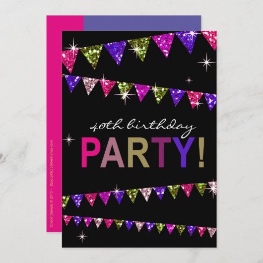 Glitter Pennant Flags 40th Birthday Celebration Kaart (Voorkant / Achterkant)