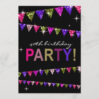 Glitter Pennant Flags 40th Birthday Celebration Kaart