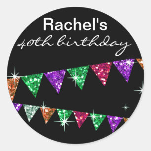 Glitter Pennant Flags 40th Birthday Celebration Ronde Sticker