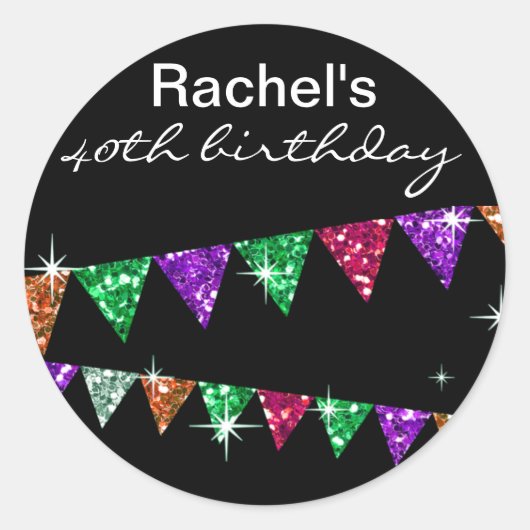 Glitter Pennant Vlaggen 40ste verjaardag viering Ronde Sticker (Voorkant)