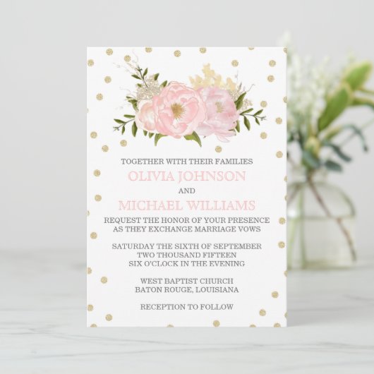 Glitter Peony Wedding Invitations Kaart (Staand voorkant)