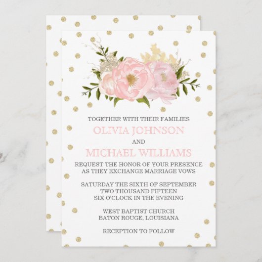 Glitter Peony Wedding Invitations Kaart (Voorkant / Achterkant)