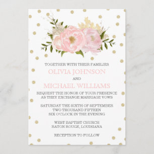 Glitter Peony Wedding Invitations Kaart