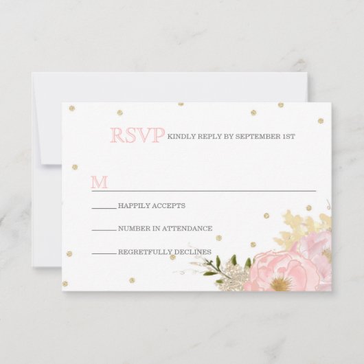 Glitter Peony Wedding RSVP-kaarten RSVP Kaartje (Voorkant)
