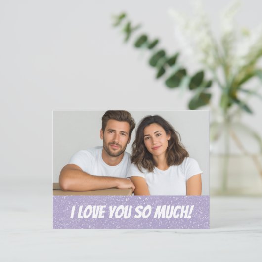 Glitter Personalized Couple Photo Valentine Card Briefkaart (Staand voorkant)