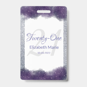 Glitter Personalized Paars Silver 21st Birthday Badge