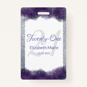 Glitter Personalized Paars Silver 21st Birthday Badge