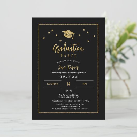 Glitter Pet Starts en Lijst Graduation Party Kaart (Staand voorkant)