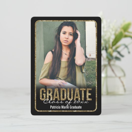Glitter Photo Afstuderen Kaart (Staand voorkant)