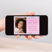 Glitter Photo Pink Sweet 16 Birthday Party Kaart