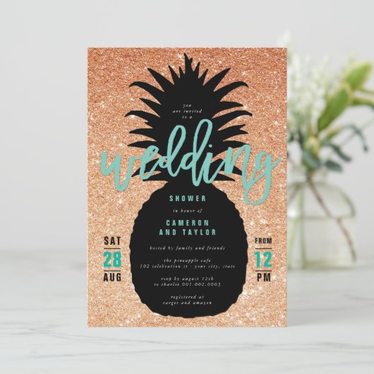 Glitter Pineapple Wedding Shower uitgenodigd Kaart (Staand voorkant)