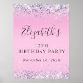 Glitter Pink 12th Birthday Party Poster (Voorkant)