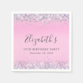 Glitter Pink 15th Birthday Party Napkins Servet (Voorkant)