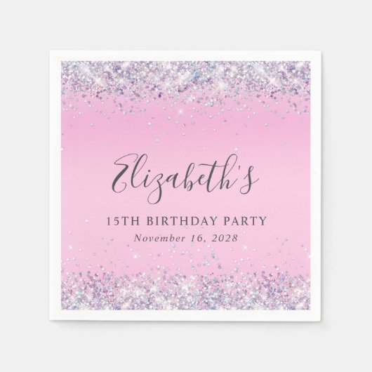 Glitter Pink 15th Birthday Party Napkins Servet (Voorkant)