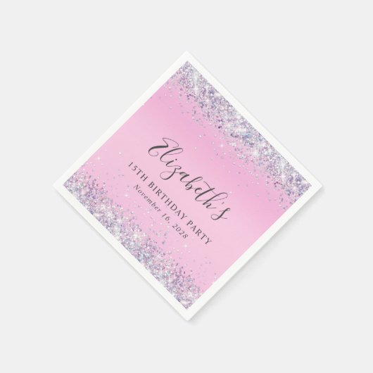 Glitter Pink 15th Birthday Party Napkins Servet (Hoek)