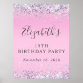 Glitter Pink 15th Birthday Party Poster (Voorkant)