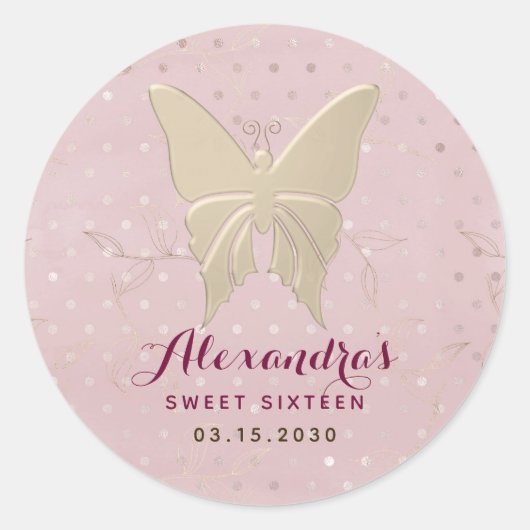 Glitter Pink and Gold Birthday Ronde Sticker (Voorkant)