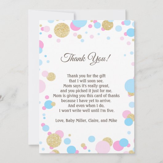 Glitter Pink Baby shower Bedankt Opmerking Blauw (Voorkant)