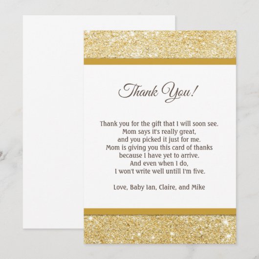 Glitter Pink Baby shower Hartelijk dank Opmerking  Bedankkaart (Voorkant / Achterkant)