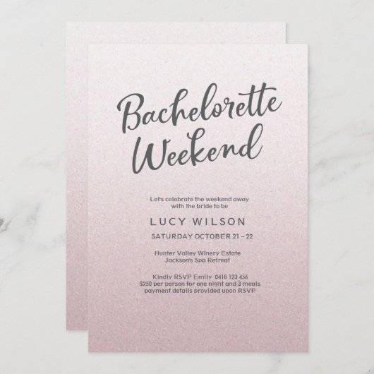 Glitter Pink Bachelorette Weekend Uitnodiging (Voorkant / Achterkant)