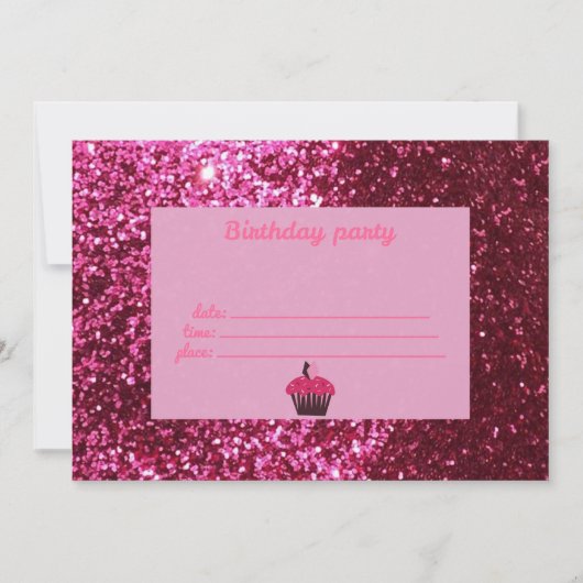 Glitter Pink Birthday Invitations Kaart (Voorkant)