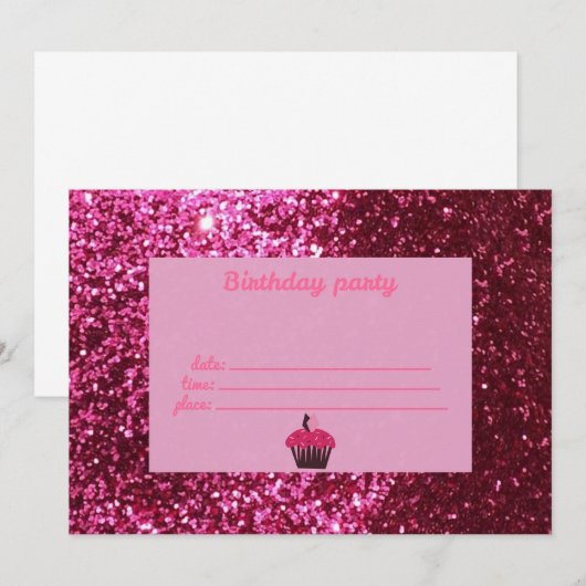 Glitter Pink Birthday Invitations Kaart (Voorkant / Achterkant)