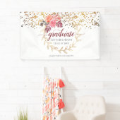 Glitter Pink Blush Marsala Floral Afstuderen Spandoek (Insitu)