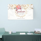 Glitter Pink Blush Marsala Floral Afstuderen Spandoek (Beurs)