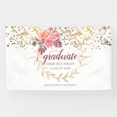 Glitter Pink Blush Marsala Floral Afstuderen Spandoek (Horizontaal)