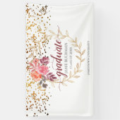 Glitter Pink Blush Marsala Floral Afstuderen Spandoek (Verticaal)