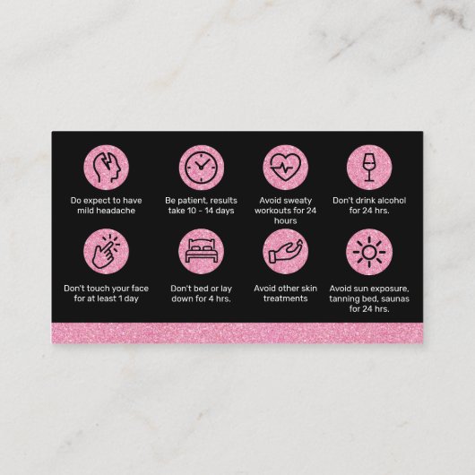 Glitter Pink Botox Filler Instruction Nadere Care  Visitekaartje (Achterkant)