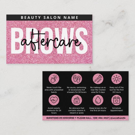 Glitter Pink Brows Nazorg PMU Brow Instructions Visitekaartje (Voorkant / Achterkant)