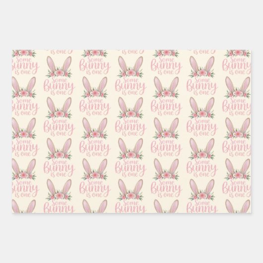Glitter Pink Bunny Some Bunny is een 1e verjaardag Inpakpapier Vel (Voorkant)