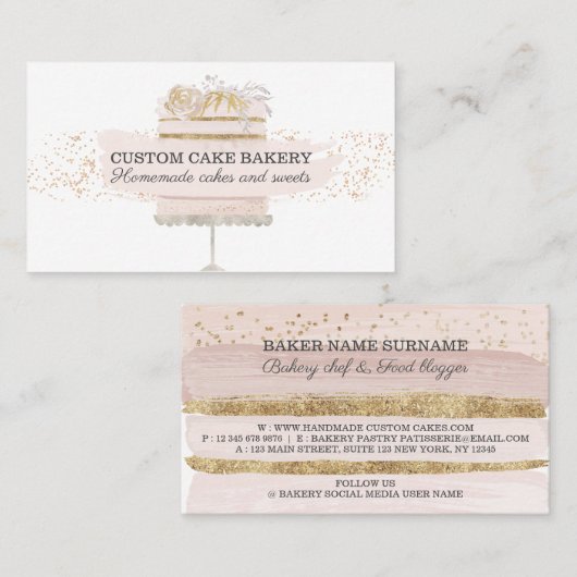 Glitter Pink Cake Bakery Pastry Weddenschap Visitekaartje (Voorkant / Achterkant)