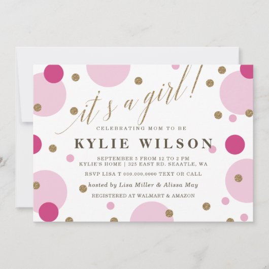 Glitter Pink Confetti is een meisje Baby shower Kaart (Voorkant)