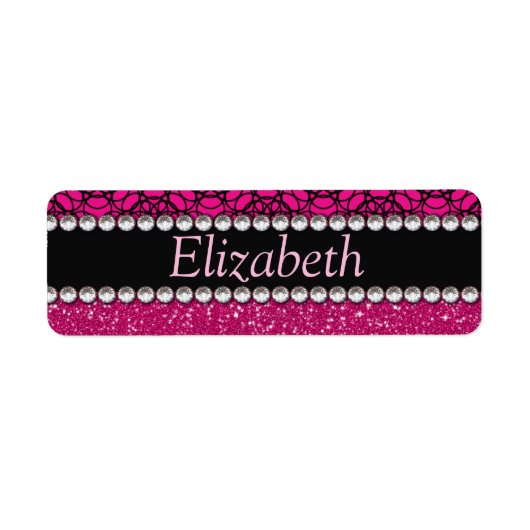 Glitter Pink en Black Pattern Rhinestones Etiket (Voorkant)