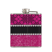 Glitter Pink en Black Pattern Rhinestones Heupfles (Achterkant)