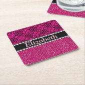 Glitter Pink en Black Pattern Rhinestones Kartonnen Onderzetters (Schuin)