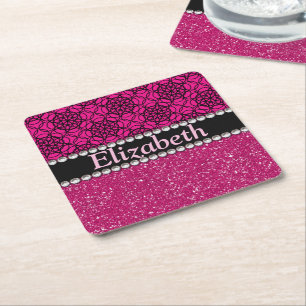 Glitter Pink en Black Pattern Rhinestones Kartonnen Onderzetters