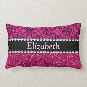 Glitter Pink en Black Pattern Rhinestones Kussen