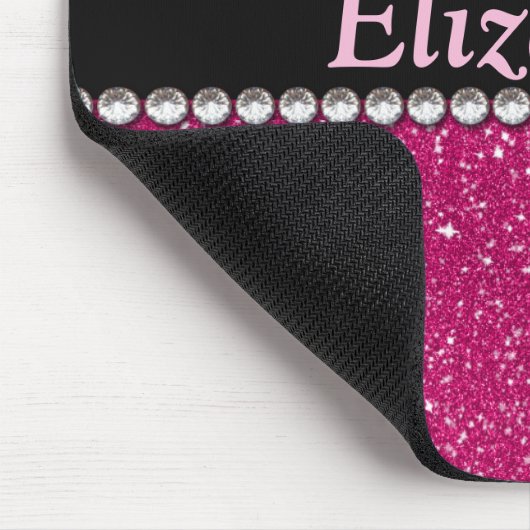 Glitter Pink en Black Pattern Rhinestones Muismat (Hoek)