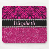 Glitter Pink en Black Pattern Rhinestones Muismat (Voorkant)