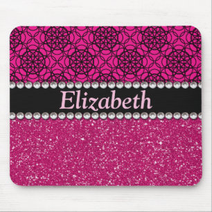 Glitter Pink en Black Pattern Rhinestones Muismat