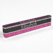 Glitter Pink en Black Pattern Rhinestones Naambordje