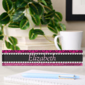 Glitter Pink en Black Pattern Rhinestones Naambordje